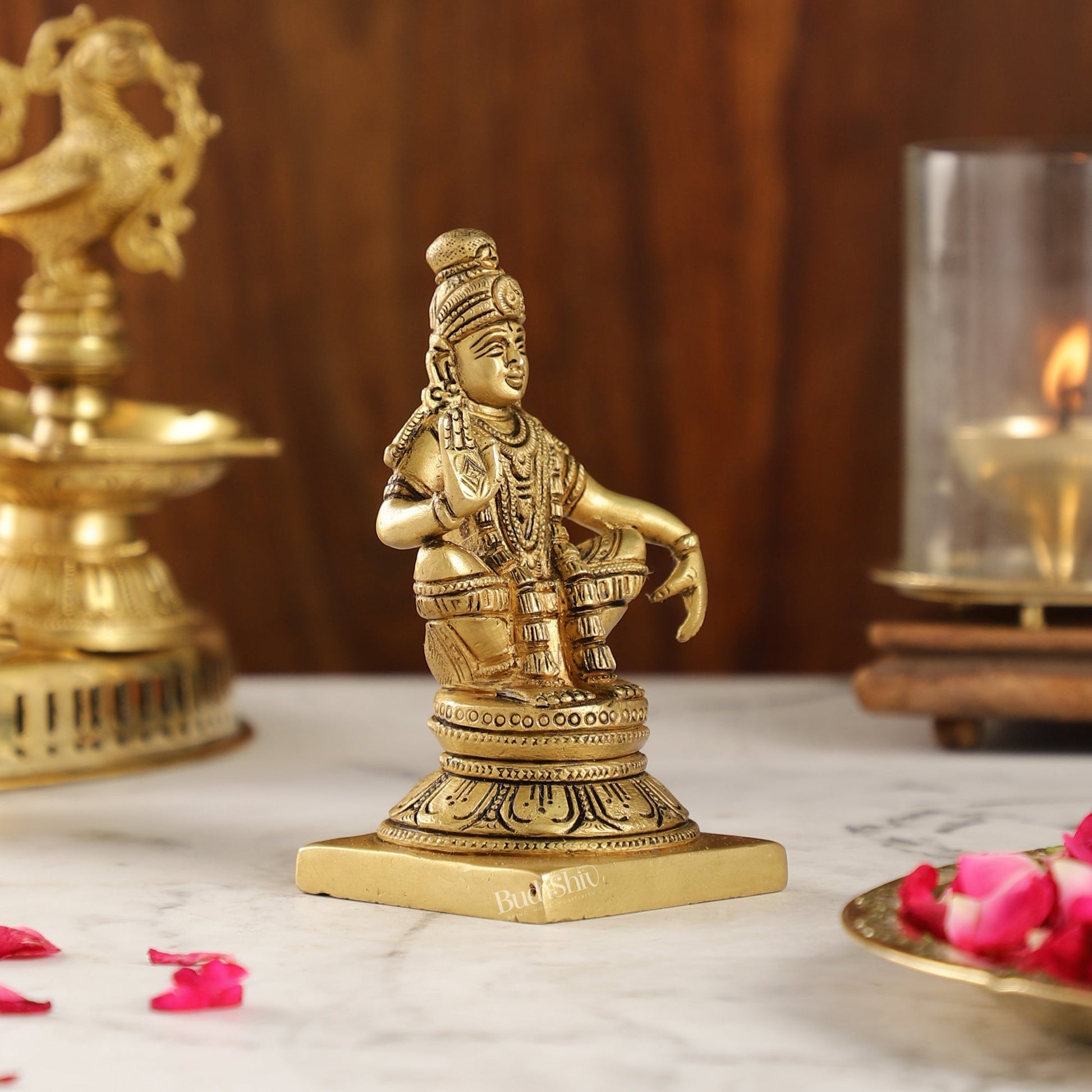 Brass Ayyappan Swamy Statue 5" antique