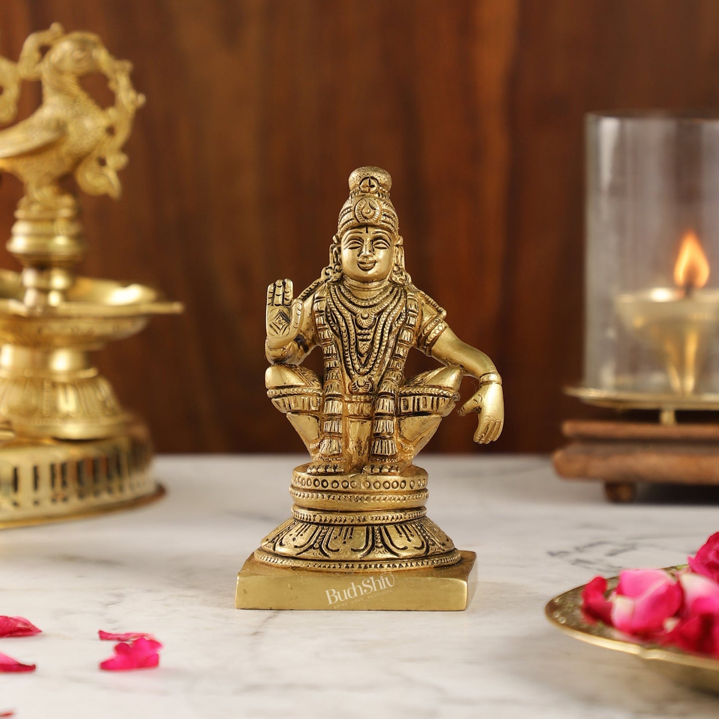 Brass Ayyappan Swamy Statue 5" antique