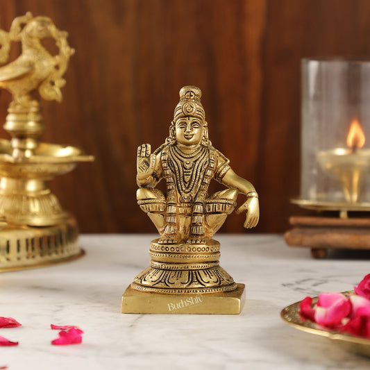Brass Ayyappan Swamy Statue 5" antique