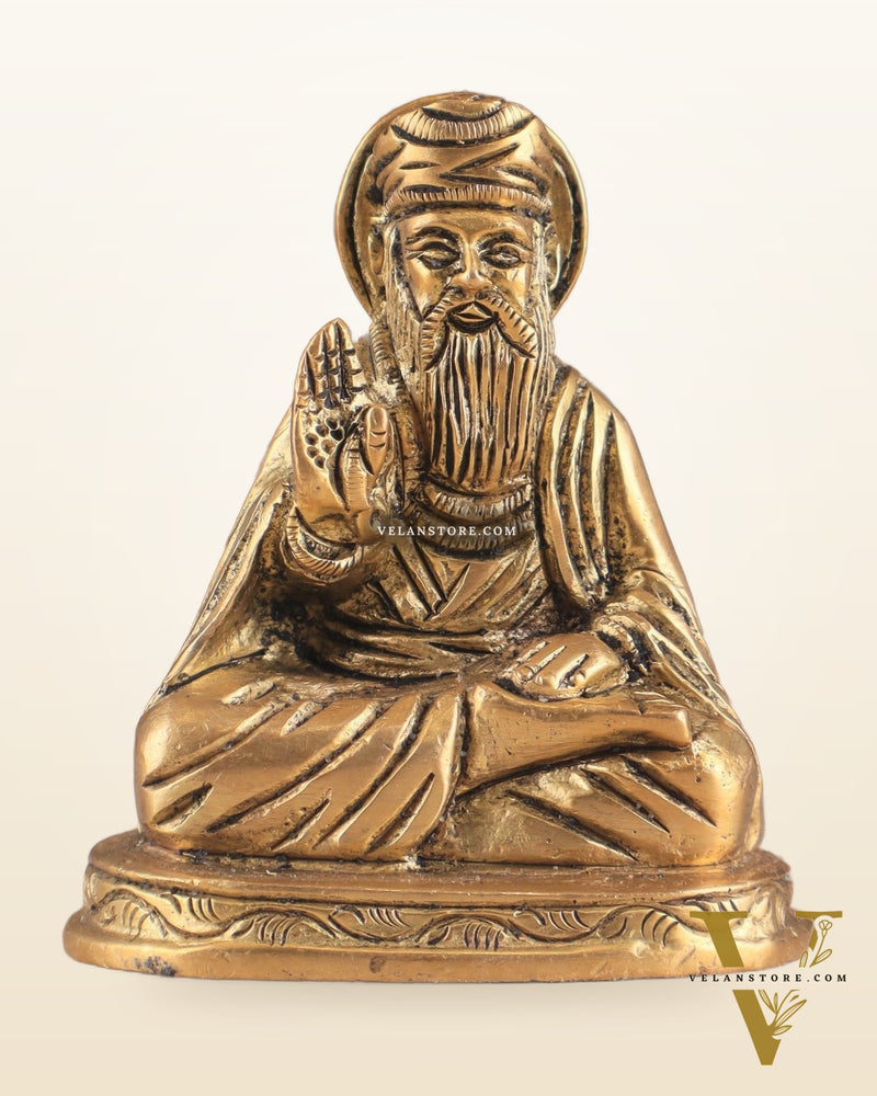 Brass Baba Guru Nanak Dev Ji miniature Statue - Sacred Sikh Religious Sculpture 3 inch