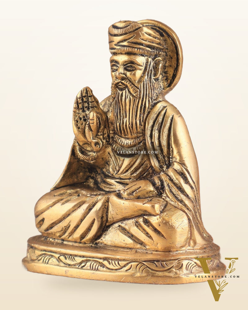 Brass Baba Guru Nanak Dev Ji miniature Statue - Sacred Sikh Religious Sculpture 3 inch