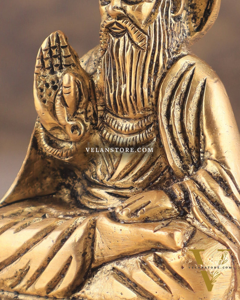 Brass Baba Guru Nanak Dev Ji miniature Statue - Sacred Sikh Religious Sculpture 3 inch