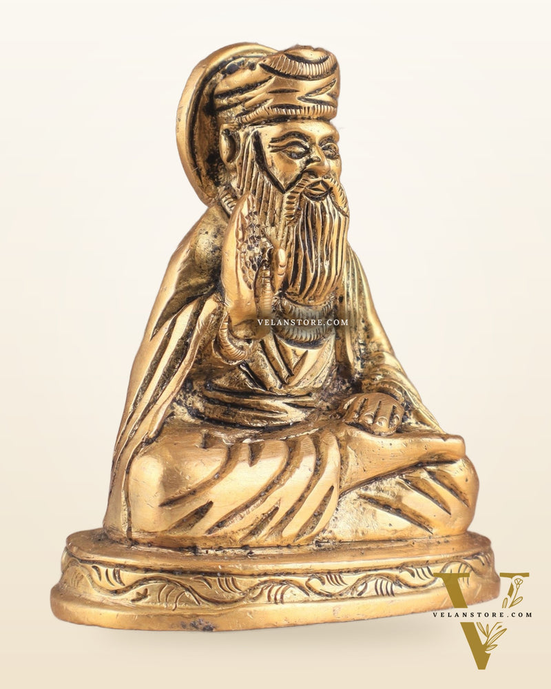 Brass Baba Guru Nanak Dev Ji miniature Statue - Sacred Sikh Religious Sculpture 3 inch