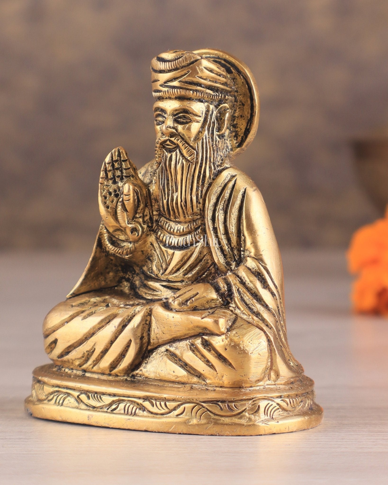 Brass Baba Guru Nanak Dev Ji miniature Statue - Sacred Sikh Religious Sculpture 3 inch
