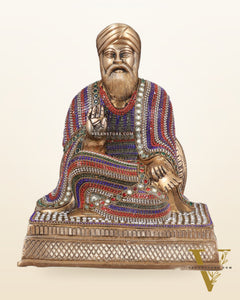 Brass Baba Guru Nanak Dev Ji Statue - Sacred Sikh Religious Sculpture 11 inch jewelled up meenakari