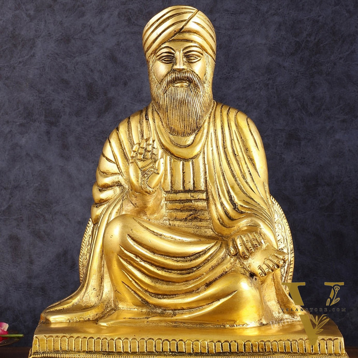 Brass Baba Guru Nanak Dev Ji Statue - Sacred Sikh Religious Sculpture 11 inch