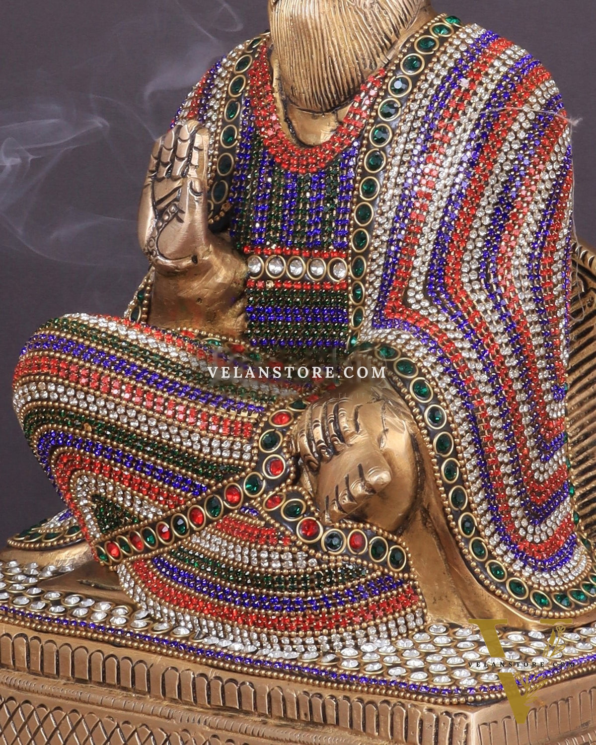 Brass Baba Guru Nanak Dev Ji Statue - Sacred Sikh Religious Sculpture 11 inch jewelled up meenakari