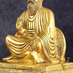 Brass Baba Guru Nanak Dev Ji Statue - Sacred Sikh Religious Sculpture 11 inch