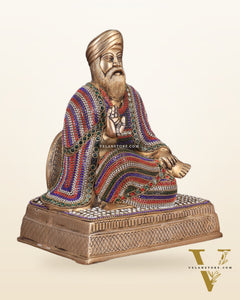 Brass Baba Guru Nanak Dev Ji Statue - Sacred Sikh Religious Sculpture 11 inch jewelled up meenakari