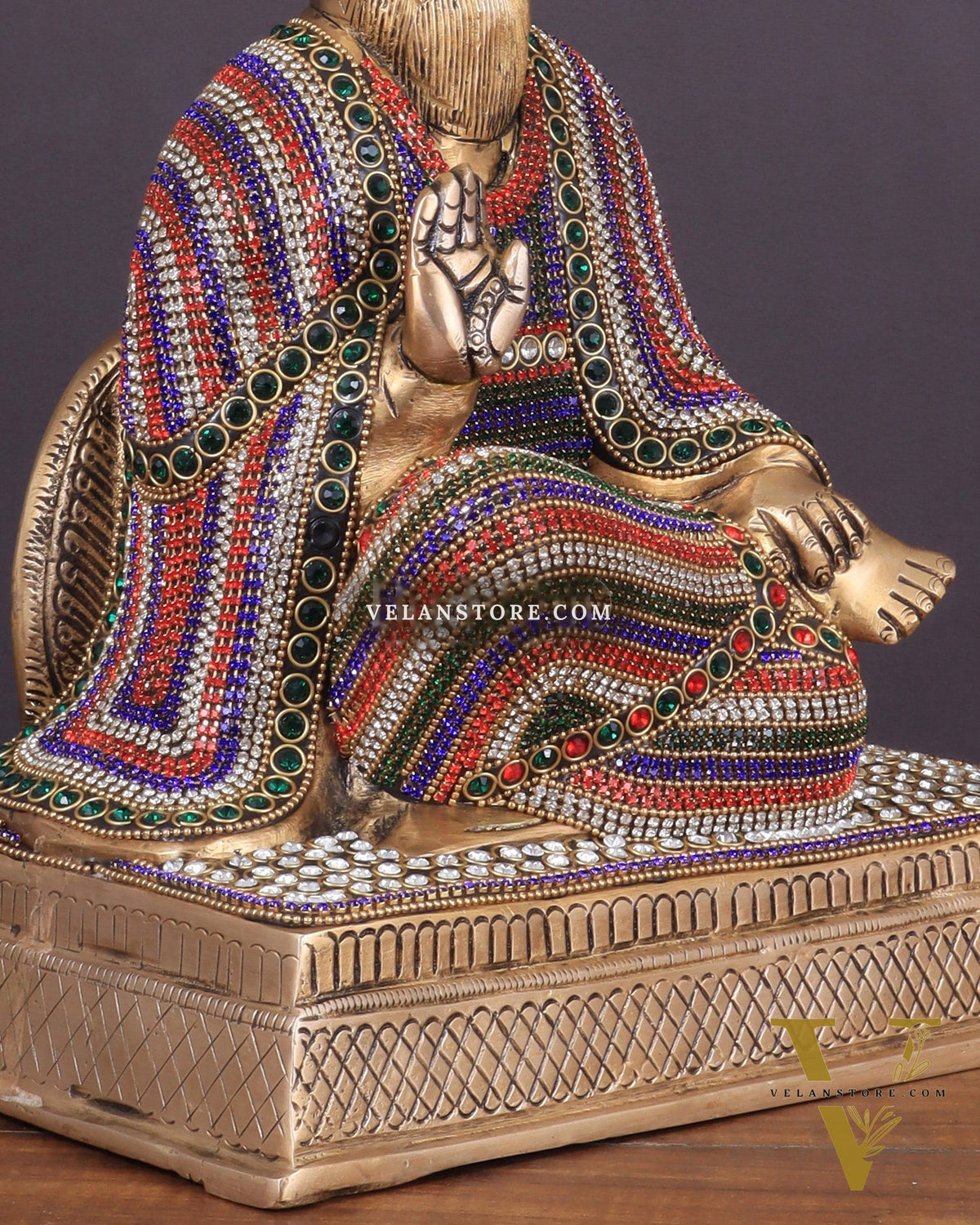 Brass Baba Guru Nanak Dev Ji Statue - Sacred Sikh Religious Sculpture 11 inch jewelled up meenakari