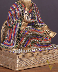 Brass Baba Guru Nanak Dev Ji Statue - Sacred Sikh Religious Sculpture 11 inch jewelled up meenakari