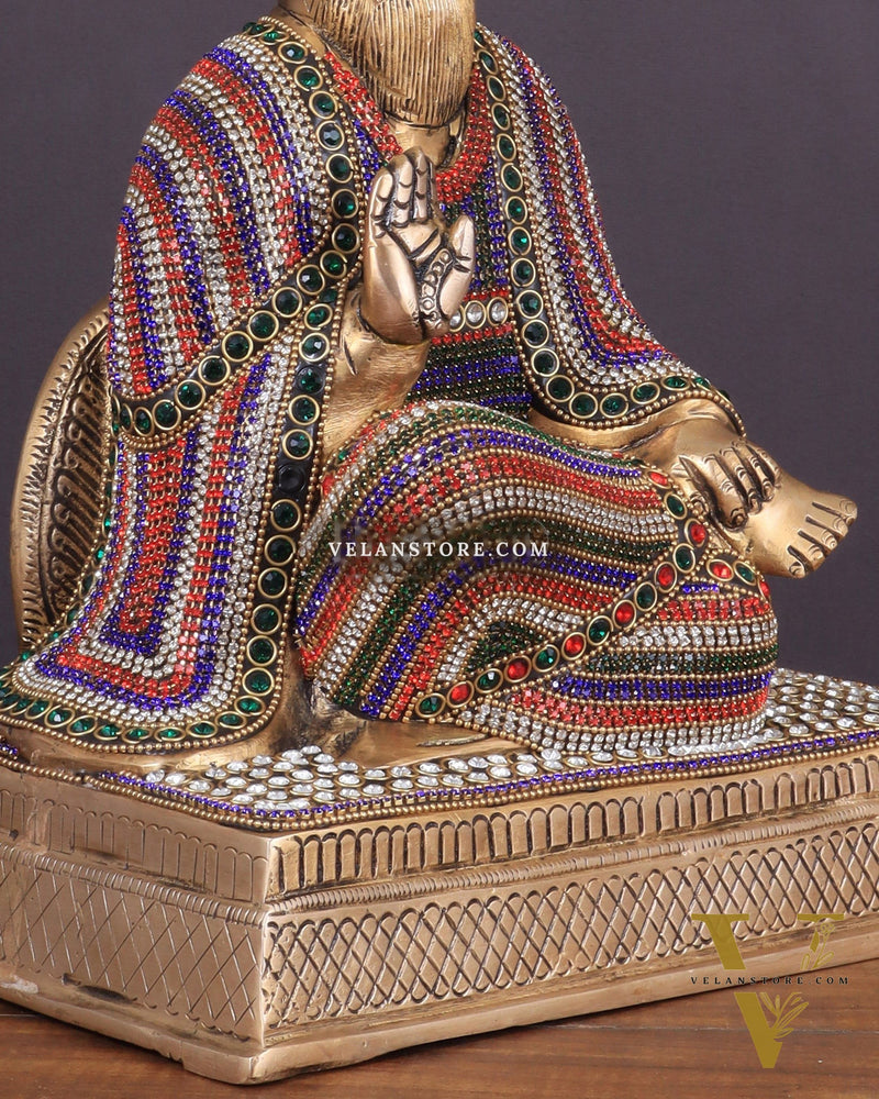 Brass Baba Guru Nanak Dev Ji Statue - Sacred Sikh Religious Sculpture 11 inch jewelled up meenakari