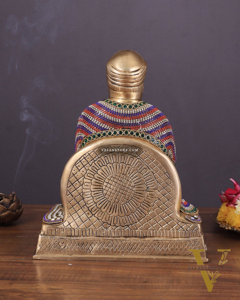 Brass Baba Guru Nanak Dev Ji Statue - Sacred Sikh Religious Sculpture 11 inch jewelled up meenakari