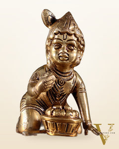 Brass Baby krishna Makhan Chor Bal Gopal Murti | Height 3.5 inch