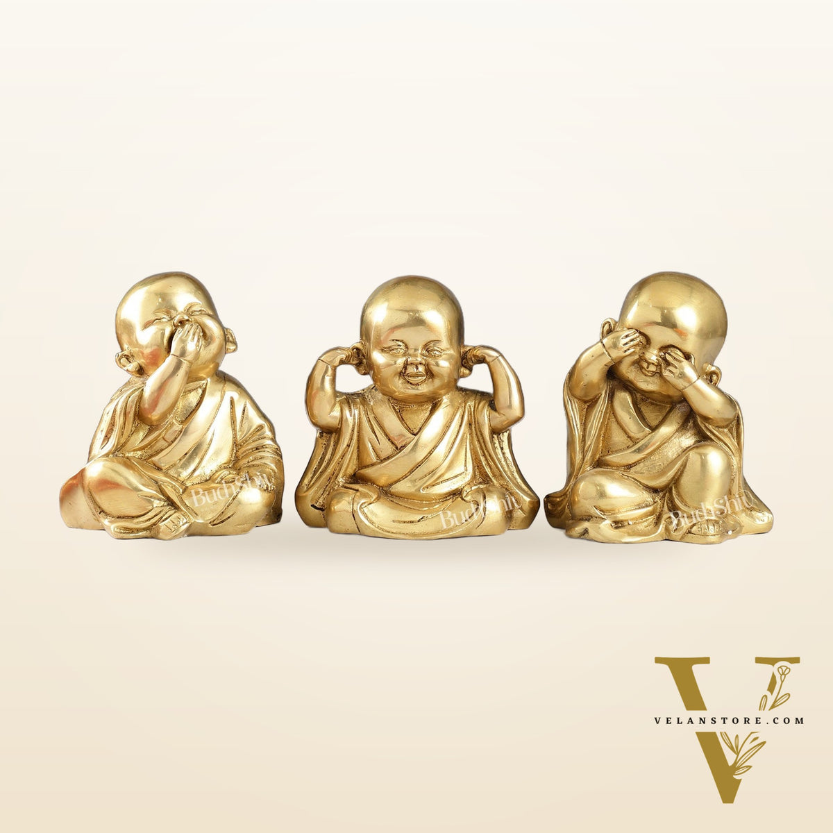 Brass Baby Laughing Buddha monks matte gold