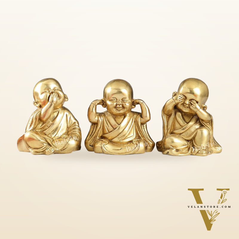 Brass Baby Laughing Buddha monks matte gold