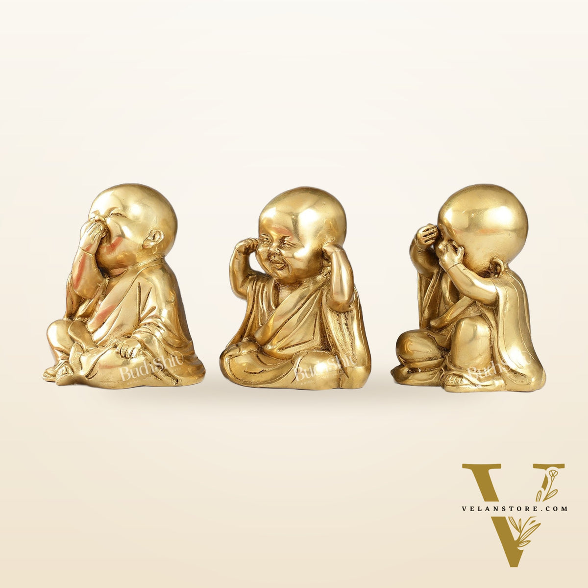 Brass Baby Laughing Buddha monks matte gold