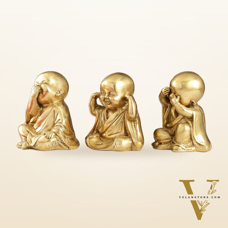 Brass Baby Laughing Buddha monks matte gold