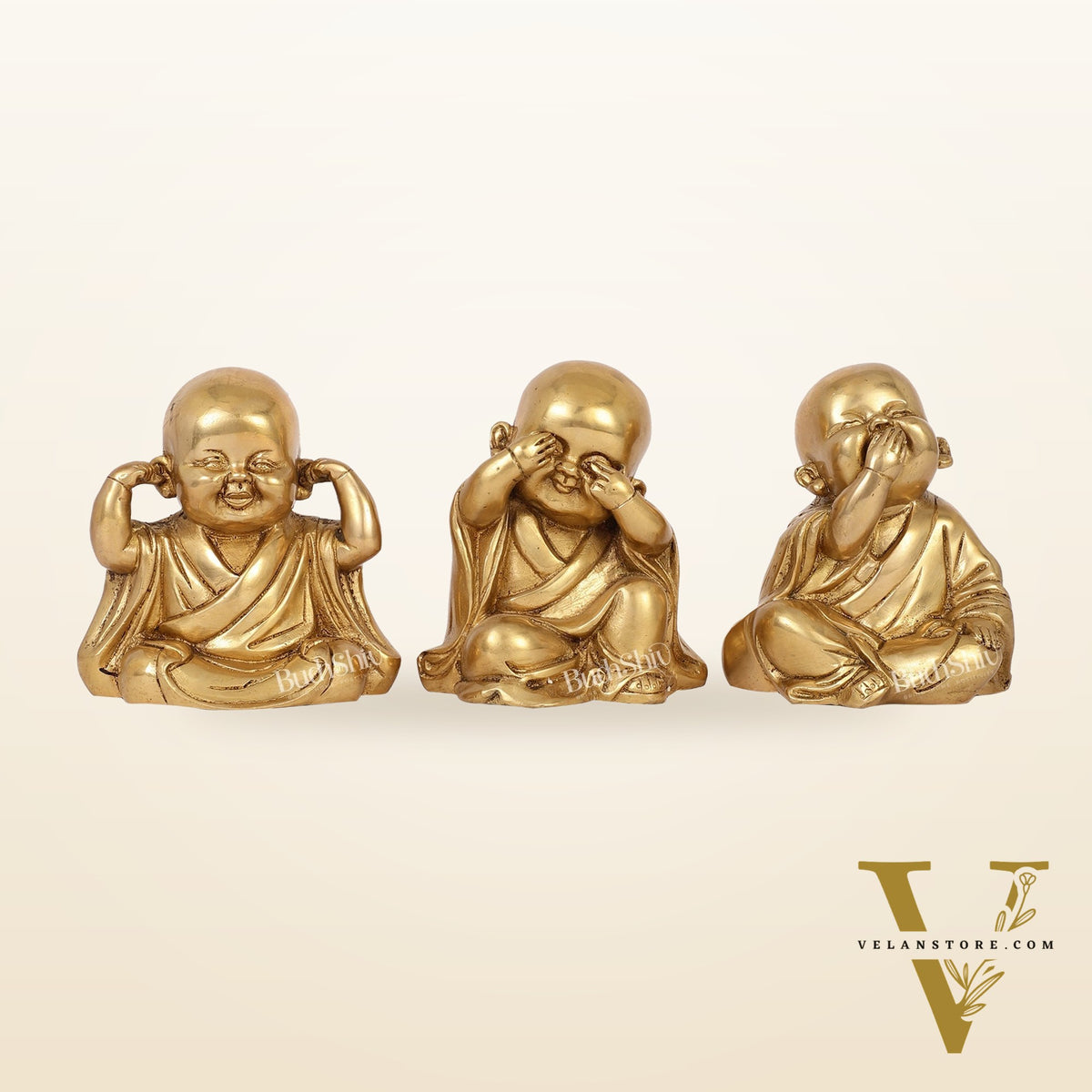 Brass Baby Laughing Buddha monks matte gold