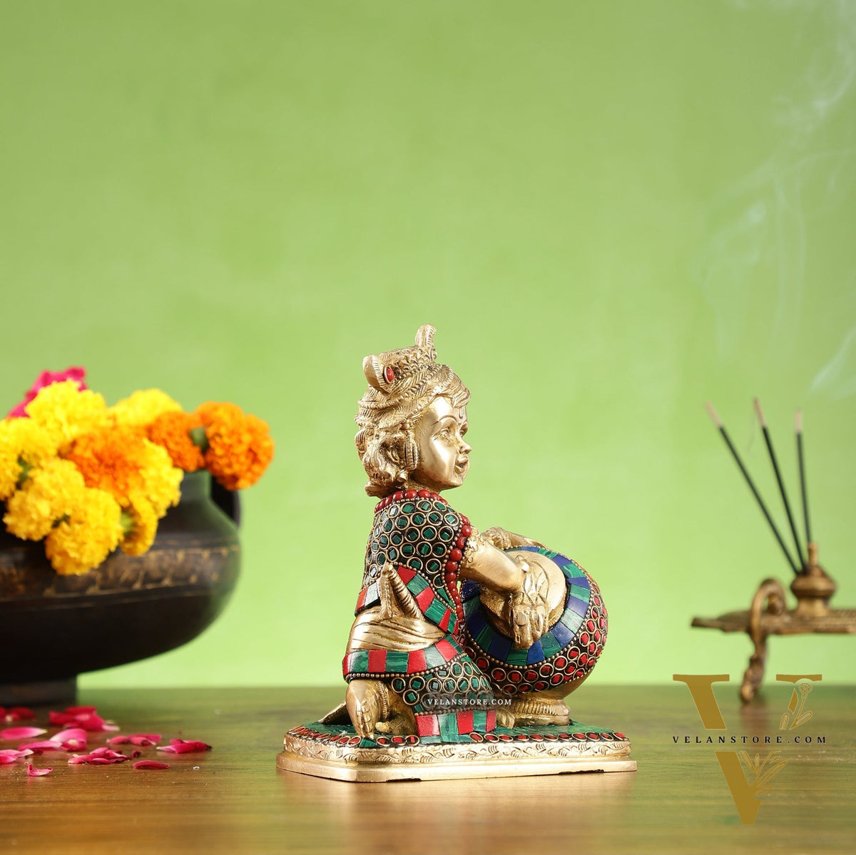 Brass Bal Gopal krishna Makhan Chor 7"