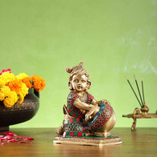 Brass Bal Gopal krishna Makhan Chor 7"