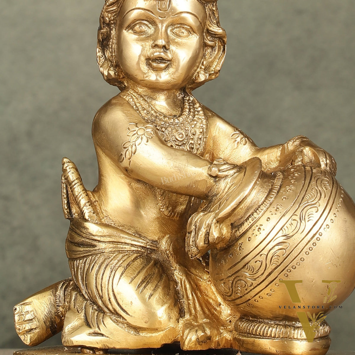 Brass Bal Gopal Makhan Chor - 7 inches | Divine Lord Krishna Idol