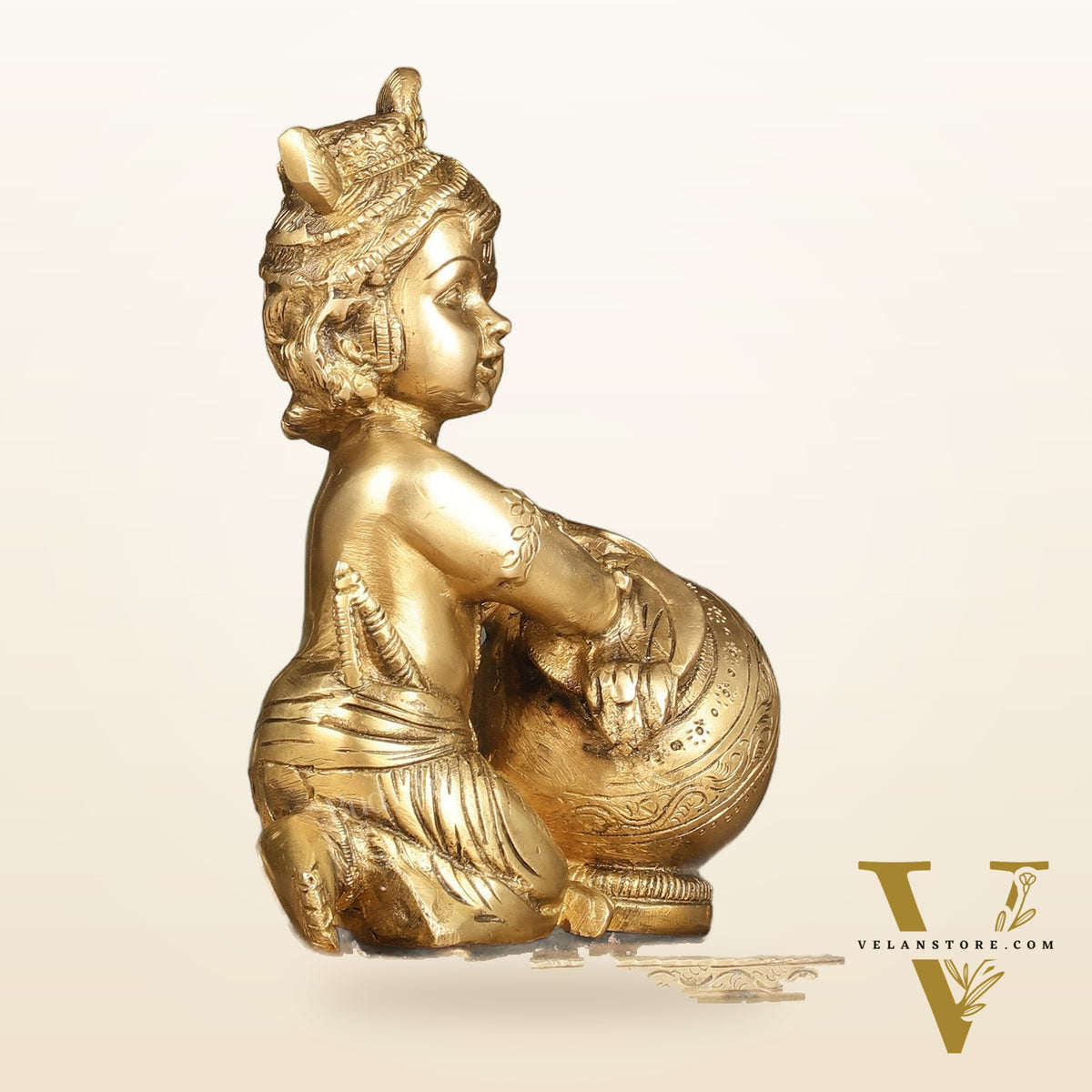 Brass Bal Gopal Makhan Chor - 7 inches | Divine Lord Krishna Idol