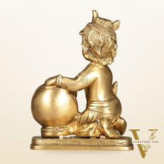 Brass Bal Gopal Makhan Chor - 7 inches | Divine Lord Krishna Idol