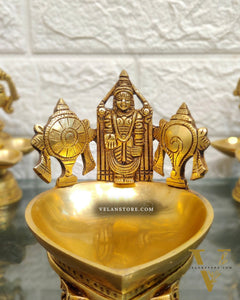 Brass Balaji Shankh Chakra Lamp 5"