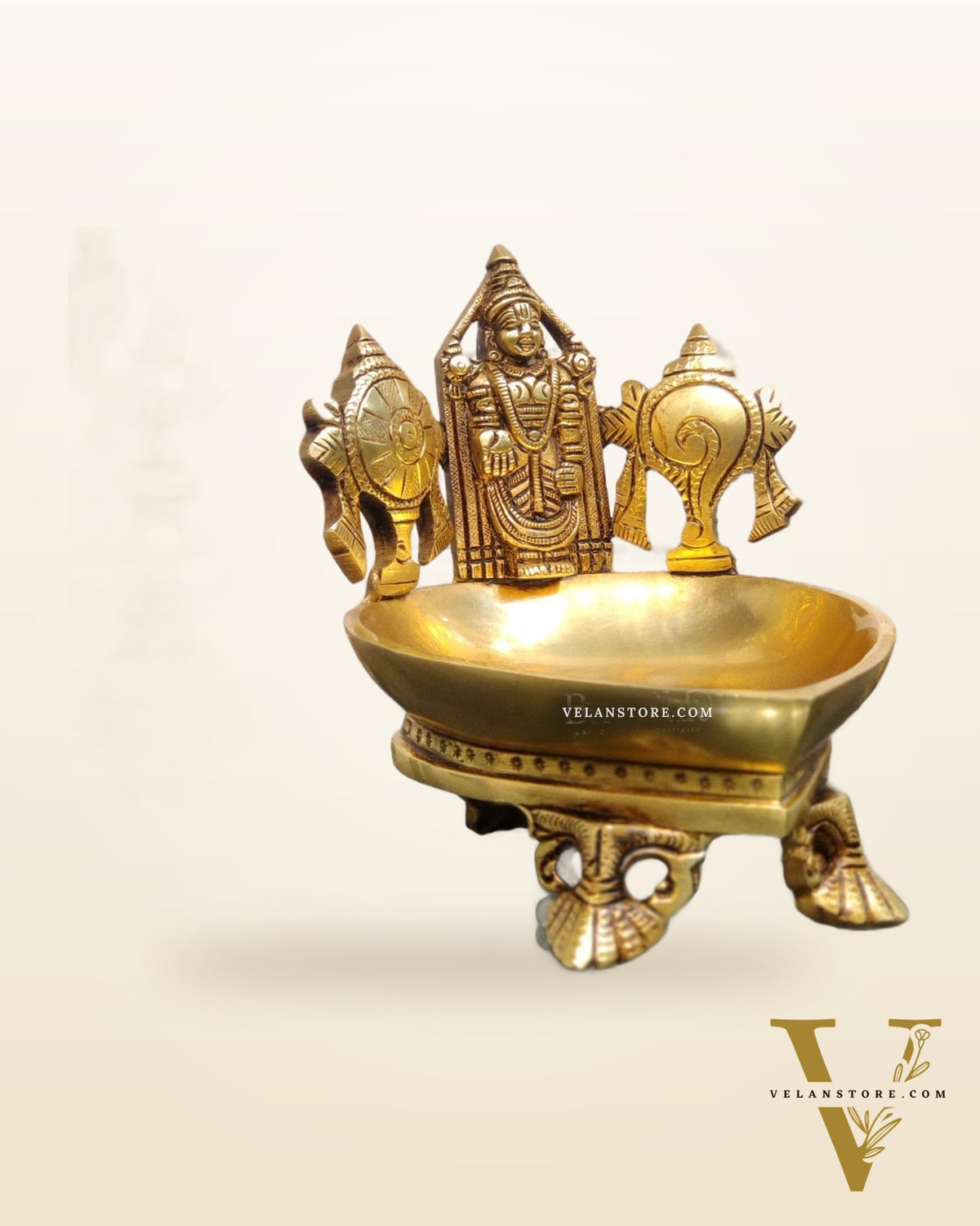 Brass Balaji Shankh Chakra Lamp 5"