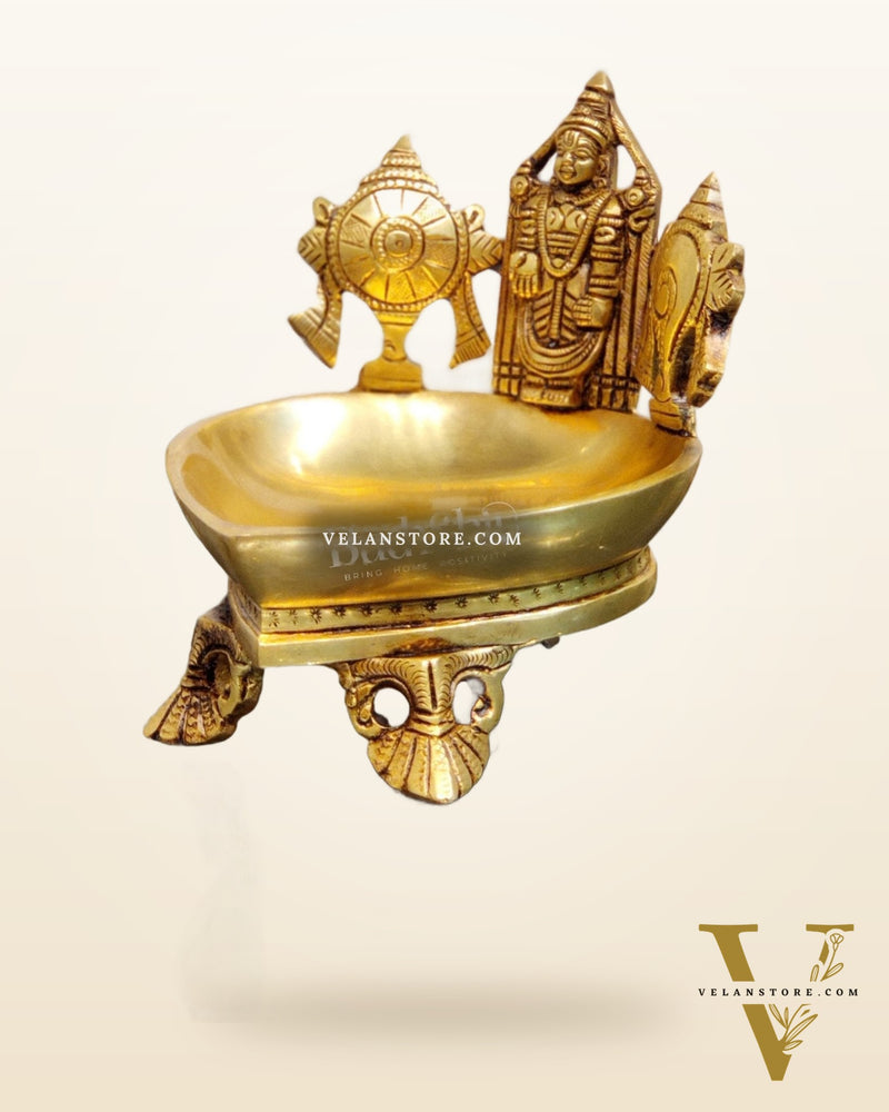 Brass Balaji Shankh Chakra Lamp 5"