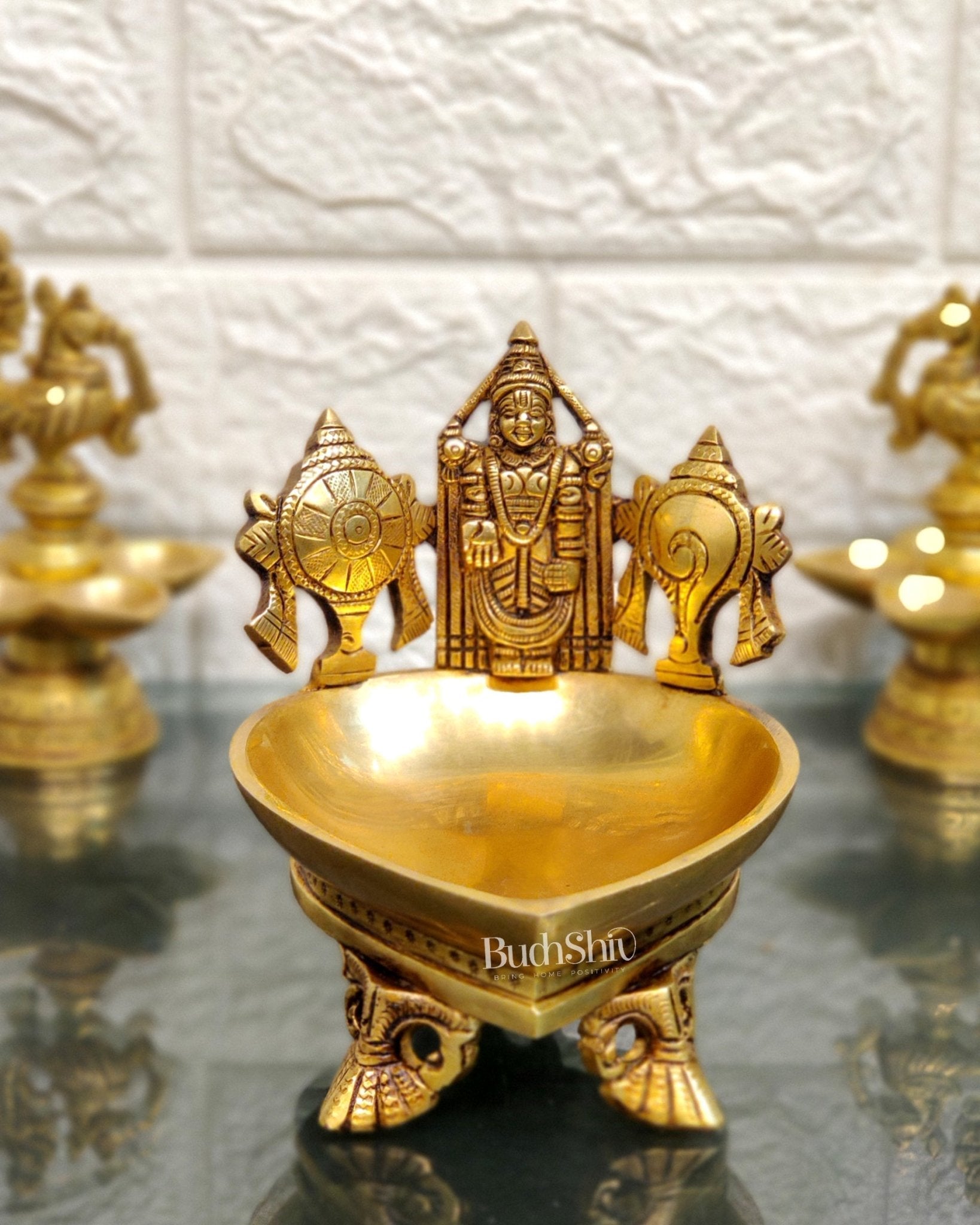 Brass Balaji Shankh Chakra Lamp 5"
