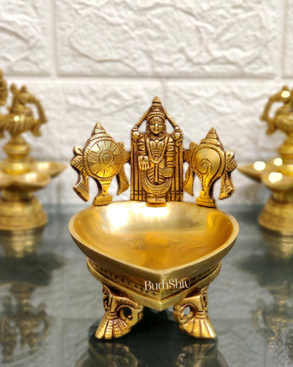 Brass Balaji Shankh Chakra Lamp 5"