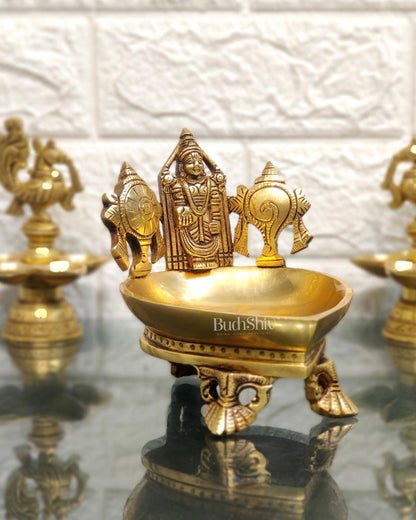 Brass Balaji Shankh Chakra Lamp 5"