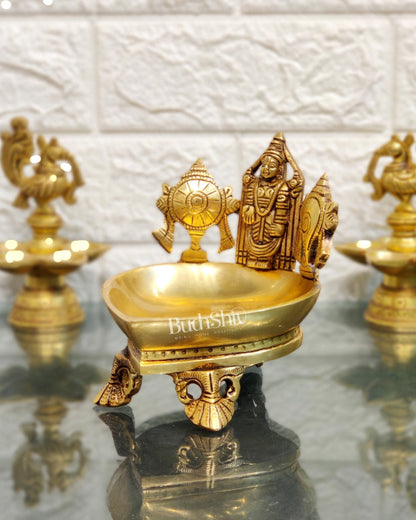 Brass Balaji Shankh Chakra Lamp 5"