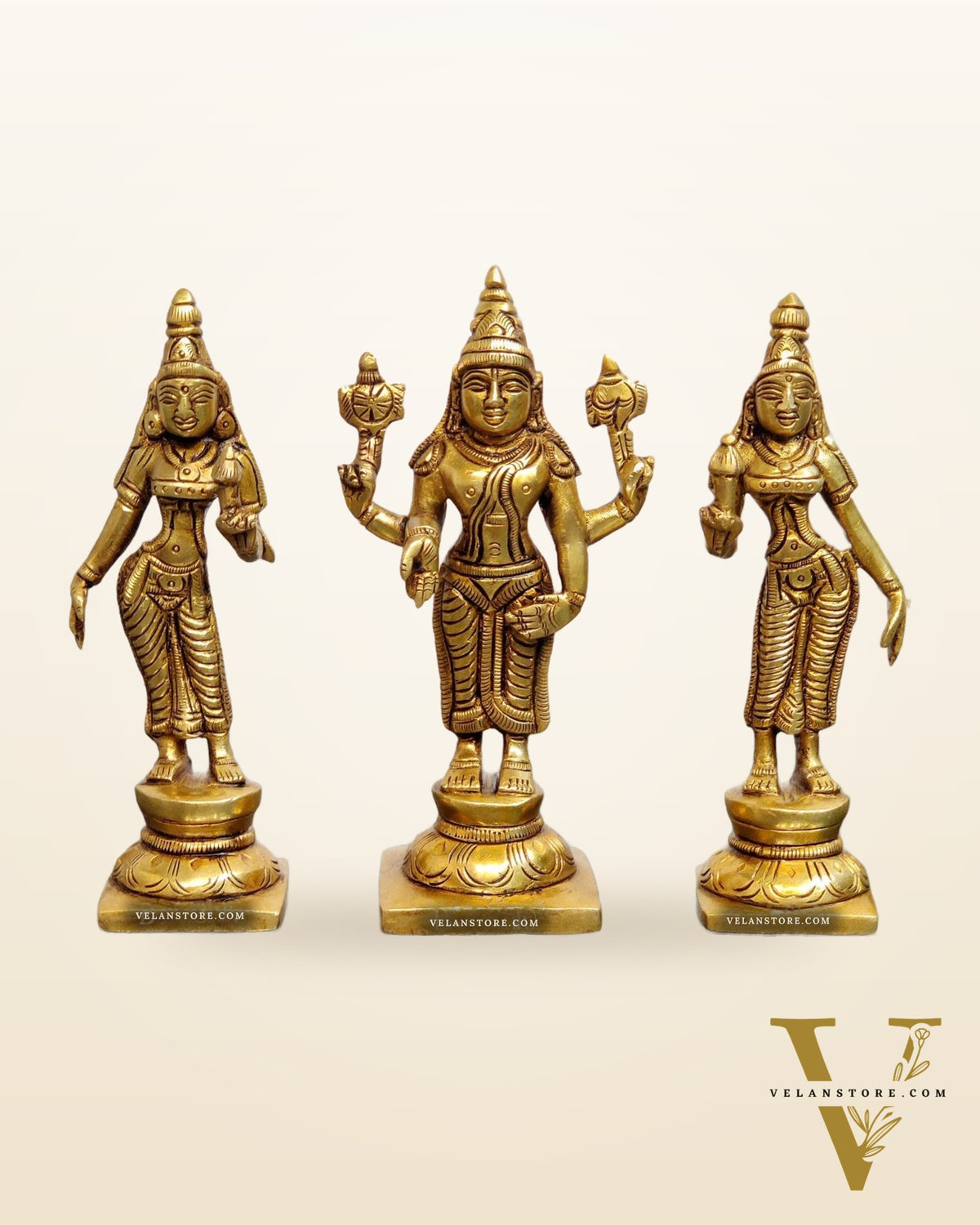 Brass Balaji with Bhudevi and Sridevi 5"