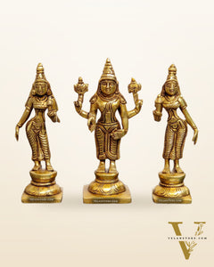 Brass Balaji with Bhudevi and Sridevi 5"