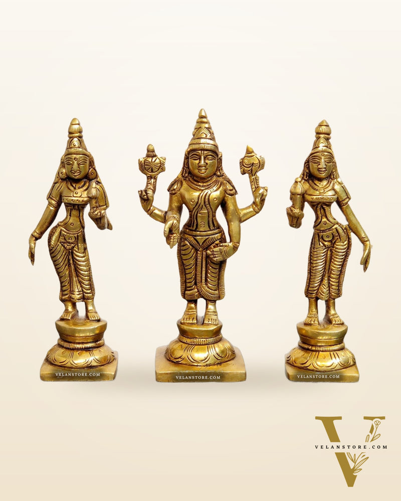 Brass Balaji with Bhudevi and Sridevi 5"