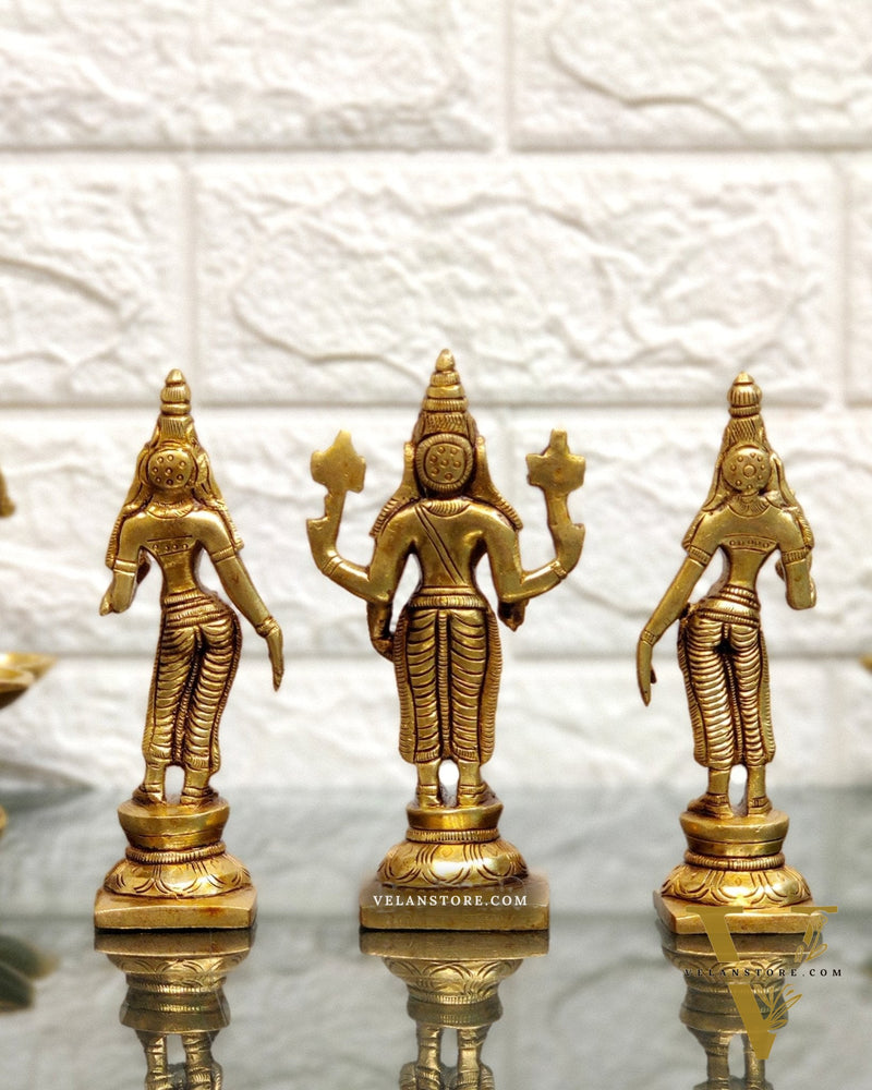 Brass Balaji with Bhudevi and Sridevi 5"