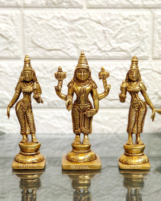 Brass Balaji with Bhudevi and Sridevi 5"