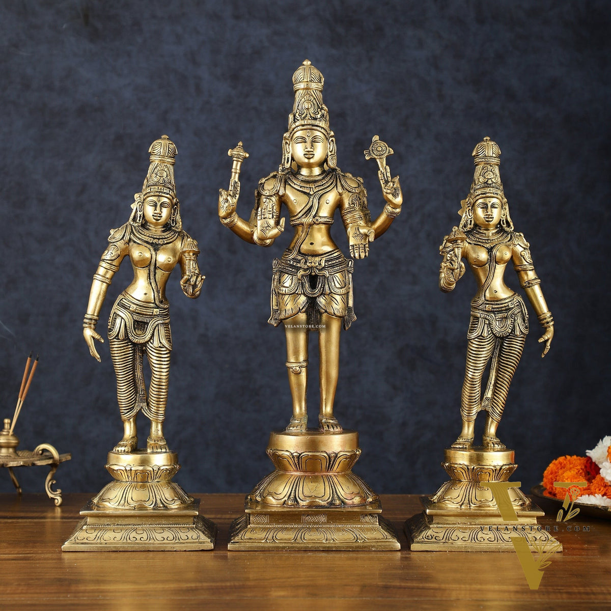 Brass Bhagawan Hari-Hara with Lakshmi and Parvati Ji – Handcrafted, 16.5"