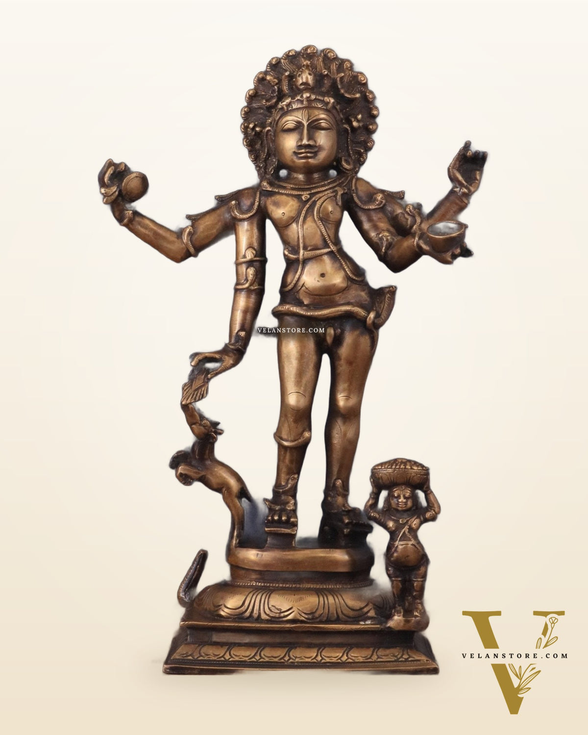 Brass Bhikshatana Kaal Bhairava Shiva Idol - 15" vintage