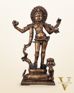 Brass Bhikshatana Kaal Bhairava Shiva Idol - 15" vintage