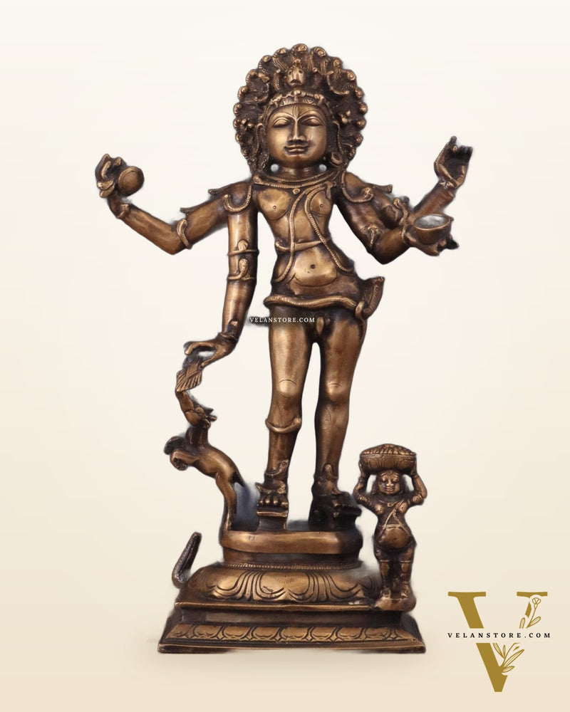 Brass Bhikshatana Kaal Bhairava Shiva Idol - 15" vintage