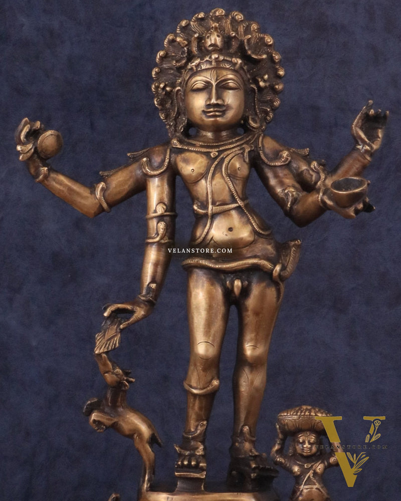 Brass Bhikshatana Kaal Bhairava Shiva Idol - 15" vintage