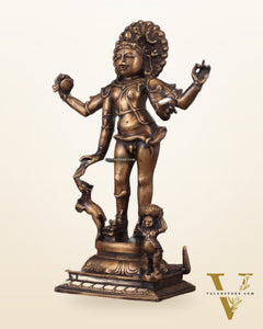 Brass Bhikshatana Kaal Bhairava Shiva Idol - 15" vintage