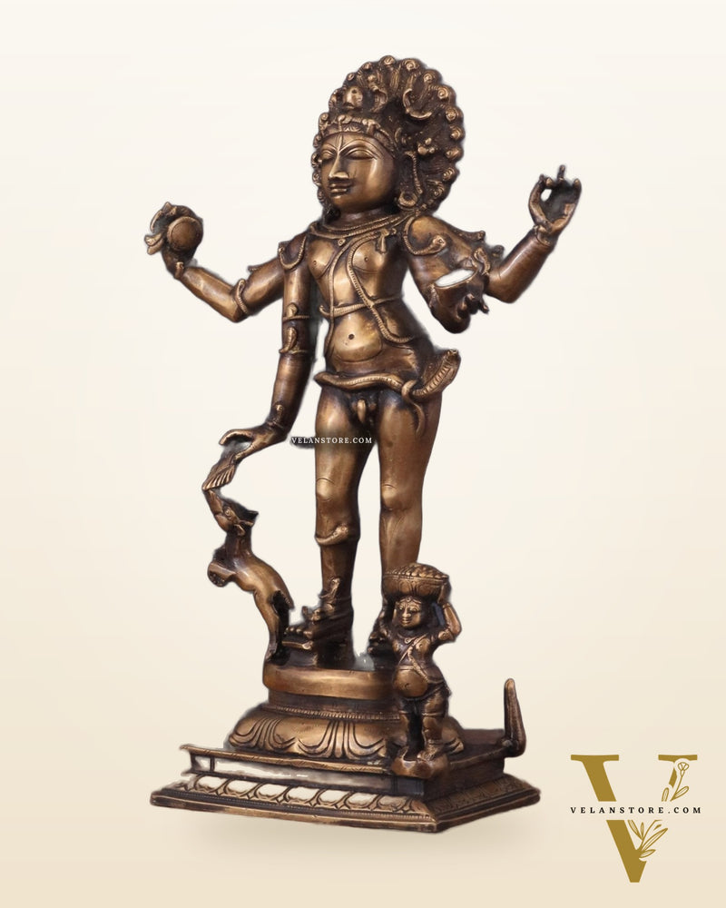 Brass Bhikshatana Kaal Bhairava Shiva Idol - 15" vintage