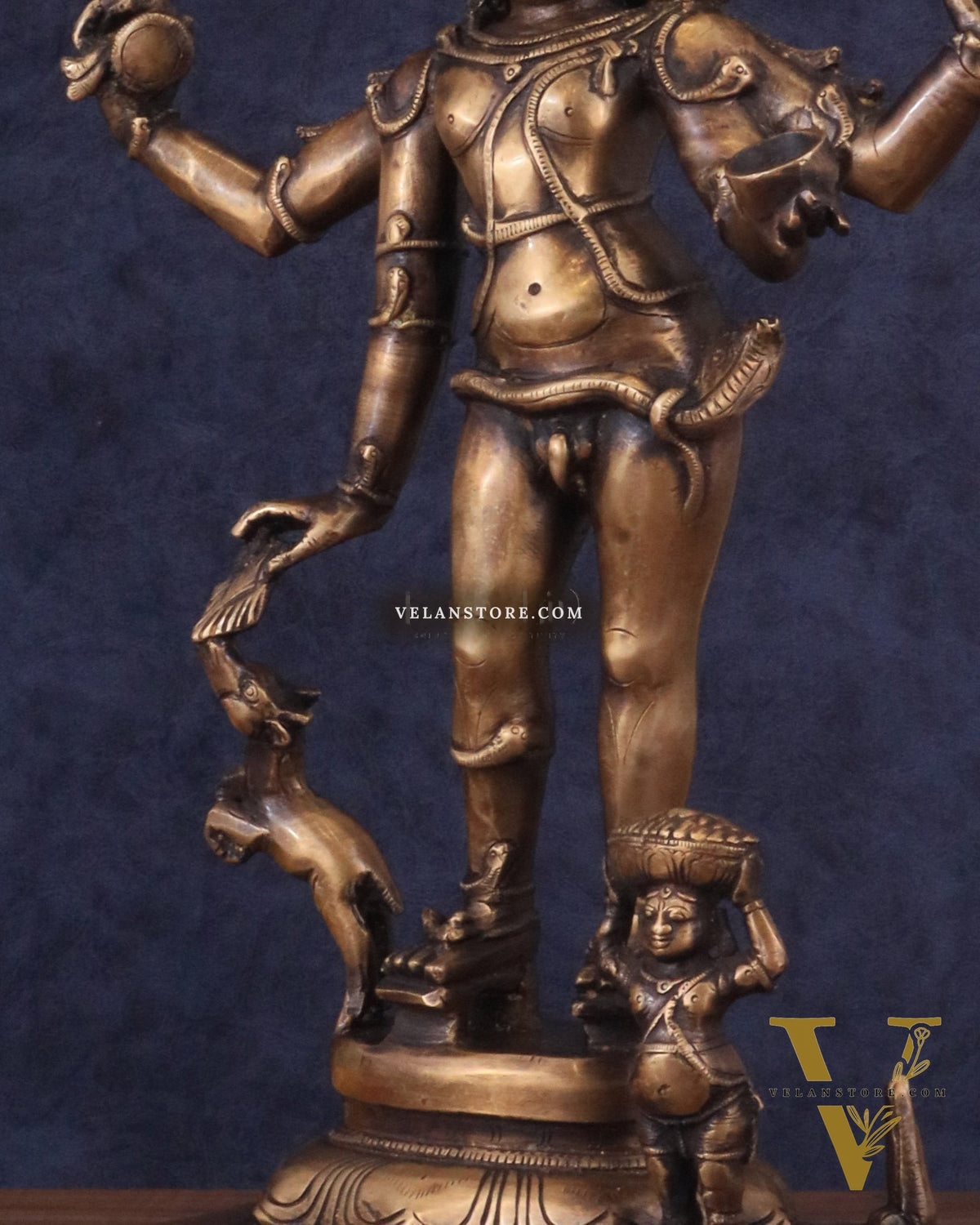 Brass Bhikshatana Kaal Bhairava Shiva Idol - 15" vintage