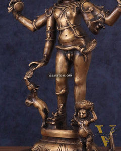 Brass Bhikshatana Kaal Bhairava Shiva Idol - 15" vintage