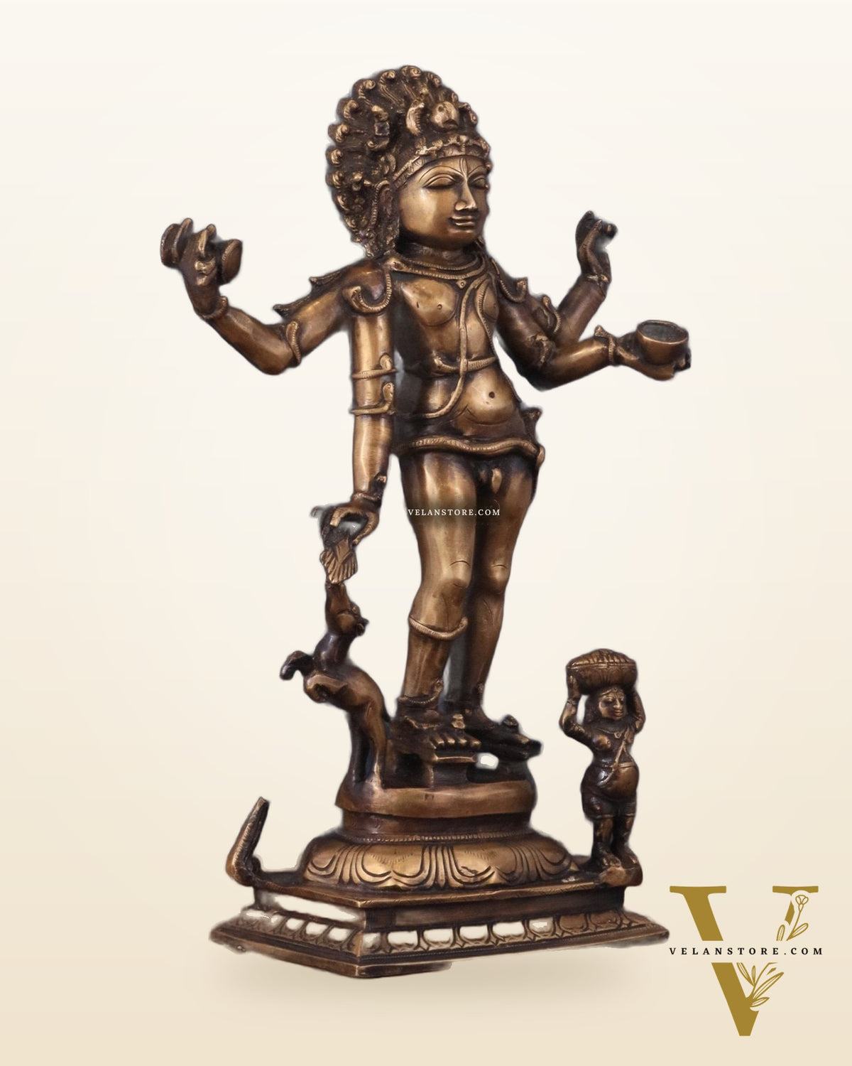 Brass Bhikshatana Kaal Bhairava Shiva Idol - 15" vintage